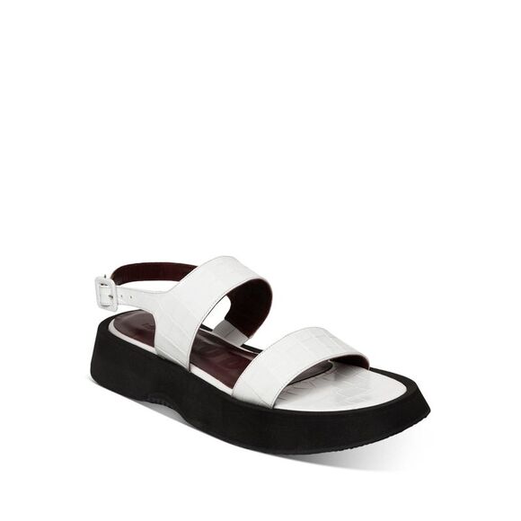 STAUD Shoes - STAUD Womens White Crocodile 1" Platform Nicky Wedge Leather Slingback Sandal 36